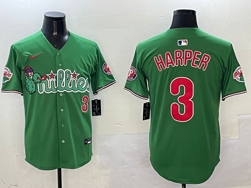 Men Philadelphia Phillies #3 Harper Green Three generations Joint Name Game 2025 Nike MLB Jersey style 2->arizona diamondback->MLB Jersey
